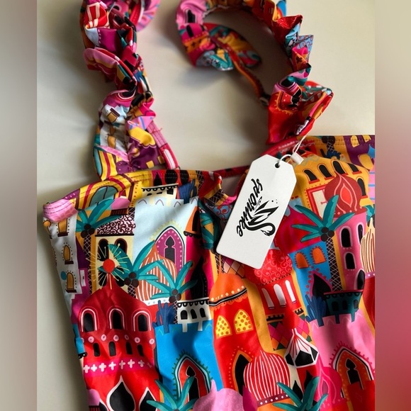 Sporlike One Piece Swimsuit Ruffle Straps Colorful New Size Small - Picture 3 of 7